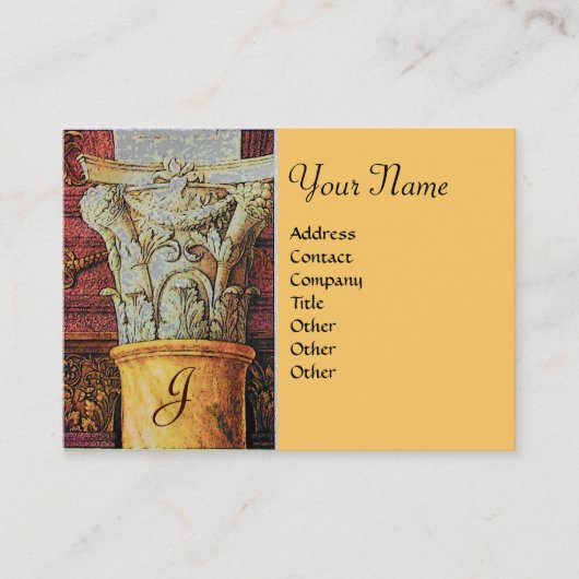 Carte De Visite MONOGRAMME CLASSIQUE, brun clair, gris, jaune (Devant)