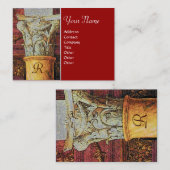 Carte De Visite MONOGRAMME CLASSIQUE, brun clair, gris, rouge jaun (Devant / Derrière)