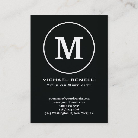 Carte De Visite Monogramme classique de timbre noir tendance (Devant)