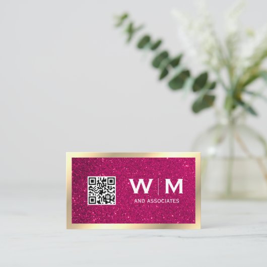 Carte De Visite Monogramme classique d'or | CODE QR | Scintille (Debout devant)