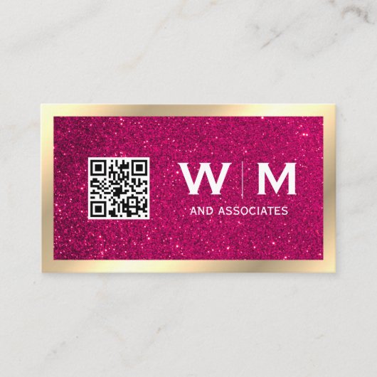 Carte De Visite Monogramme classique d'or | CODE QR | Scintille (Devant)
