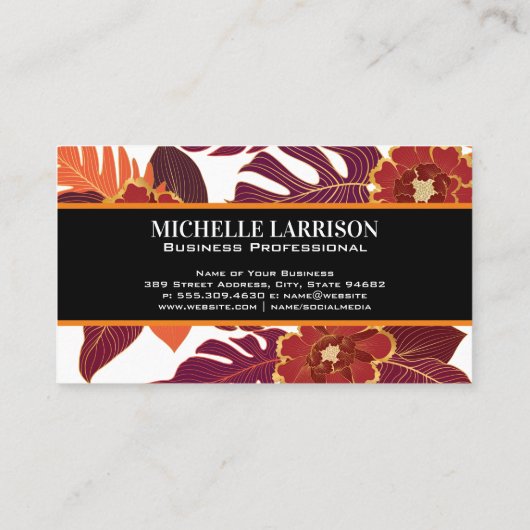 Carte De Visite Monogramme classique | Feuilles d'or | Modèle flor (Dos)