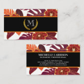 Carte De Visite Monogramme classique | Feuilles d'or | Modèle flor (Devant / Derrière)