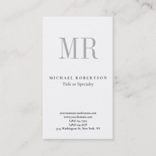 Carte De Visite Monogramme Classique Gris Blanc Minimaliste Simple