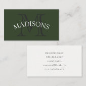 Carte De Visite Monogramme classique gris vert avec texte en arc (Devant / Derrière)