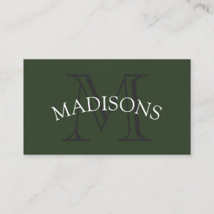Carte De Visite Monogramme classique gris vert avec texte en arc