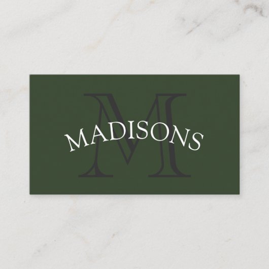 Carte De Visite Monogramme classique gris vert avec texte en arc (Devant)