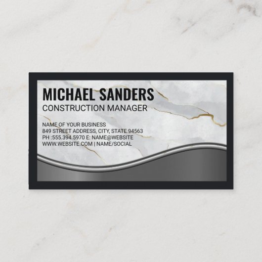 Carte De Visite Monogramme classique | Marbre blanc Or | Métalliqu (Dos)