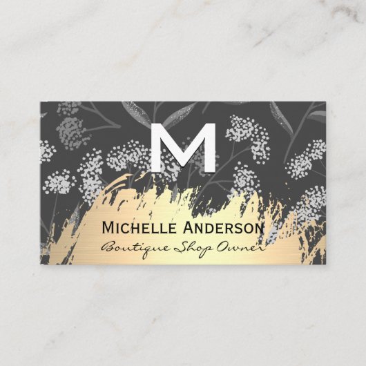 Carte De Visite Monogramme classique Motif floral tendance (Devant)
