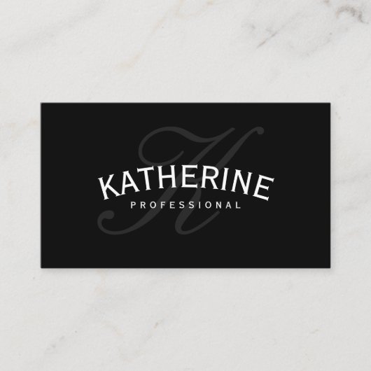 Carte De Visite Monogramme classique noir avec texte arc (Devant)