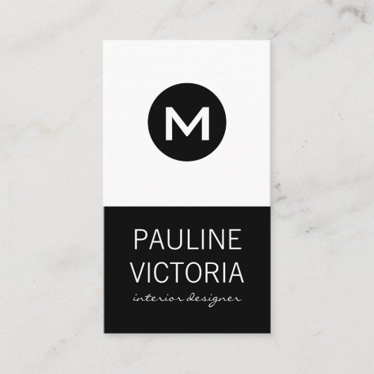 Carte De Visite Monogramme classique / Noir et blanc (Devant)