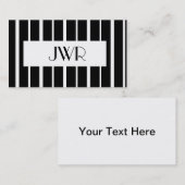 Carte De Visite Monogramme classique ~ Pinstripe noir et blanc (Devant / Derrière)