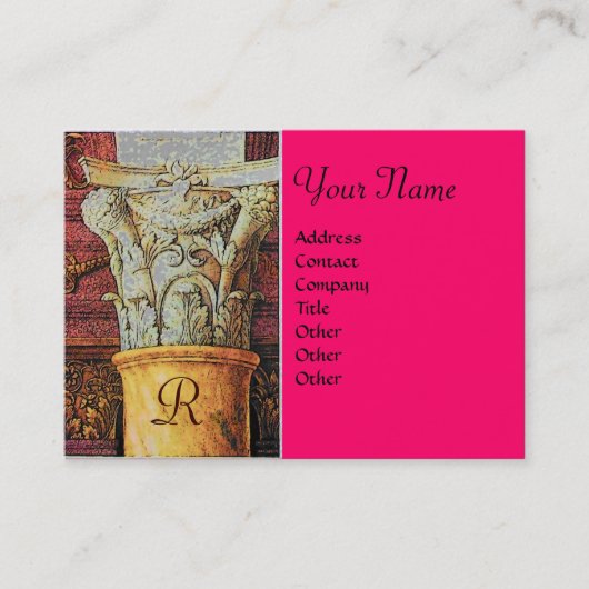 Carte De Visite MONOGRAMME CLASSIQUE, rose vif, fuchsia (Devant)