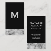 Carte De Visite Monogramme classique sur le triage noir et marbre (Devant / Derrière)