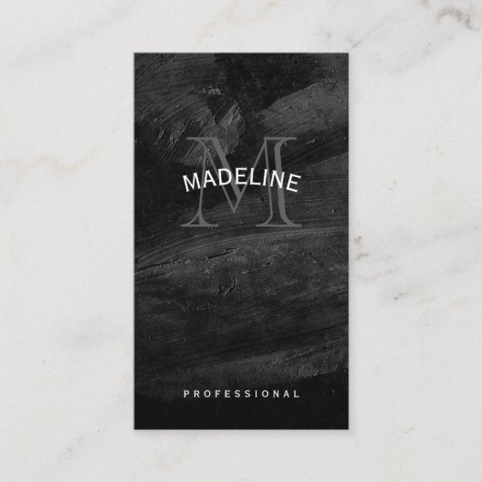 Carte De Visite Monogramme classique | Texture noire (Devant)