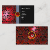 Carte De Visite MONOGRAMME CLASSY DAMASK GEM noir rouge (Devant / Derrière)