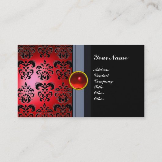 Carte De Visite MONOGRAMME CLASSY DAMASK GEM noir rouge (Devant)