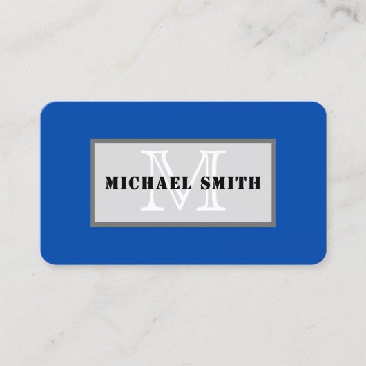 Carte De Visite Monogramme Cobalt bleu couleur solide Arrière - pl (Devant)