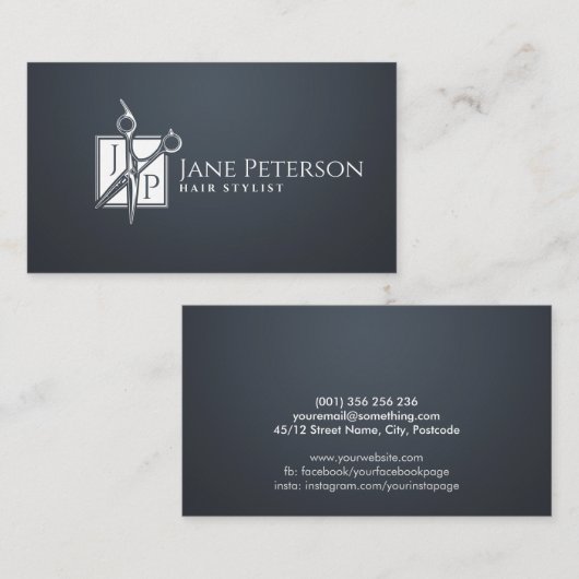Carte De Visite monogramme coiffeur simple (Devant / Derrière)