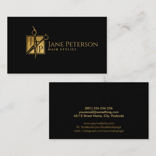 Carte De Visite monogramme coiffeur simple (Devant / Derrière)