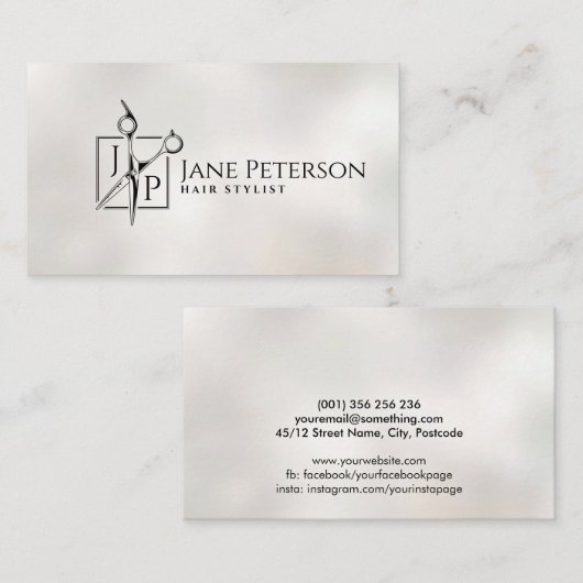 Carte De Visite monogramme coiffeur simple (Devant / Derrière)