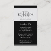 Carte De Visite Monogramme comptable fiscal 1040 Formulaires Noirs (Dos)