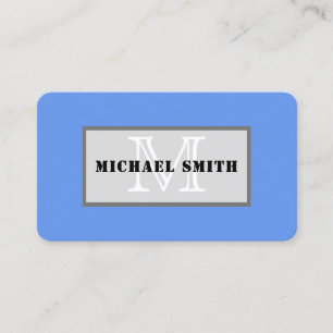 Carte De Visite Monogramme Cornflower Bleu Solid Couleur Arrière