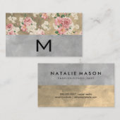 Carte De Visite Monogramme Couleur Blocs Élégant Floral (Devant / Derrière)
