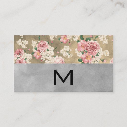 Carte De Visite Monogramme Couleur Blocs Élégant Floral (Devant)