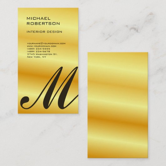 Carte De Visite Monogramme couleur or Design intérieur Plaque (Devant / Derrière)