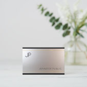 Carte De Visite Monogramme créatif Glamor Or Argent unique Plaine (Debout devant)