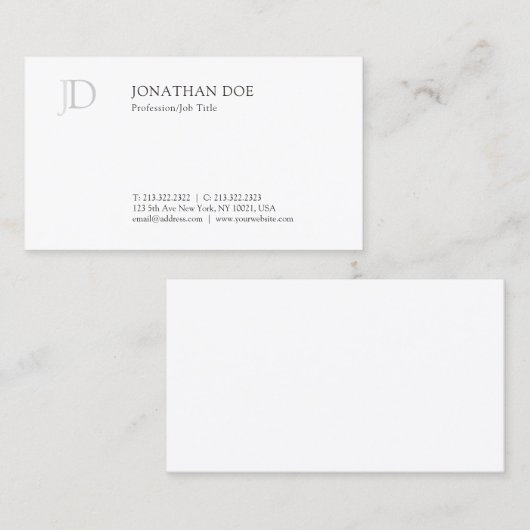 Carte De Visite Monogramme créatif moderne blanc Modèle simple (Devant / Derrière)