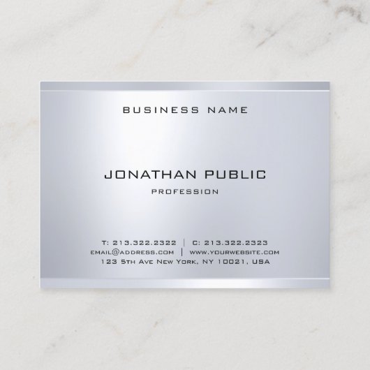 Carte De Visite Monogramme créatif Silver Look Clean Modern Plain (Dos)