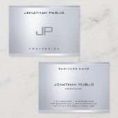 Carte De Visite Monogramme créatif Silver Look Clean Modern Plain (Devant / Derrière)