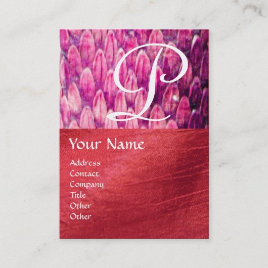 Carte De Visite MONOGRAMME CROTALUS, soie rouge rose noire brillan (Devant)