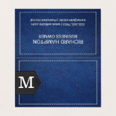 Carte De Visite Monogramme | Cuir bleu pointillé et Patch (Extérieur déplié)