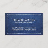 Carte De Visite Monogramme | Cuir bleu pointillé et Patch (Dos)