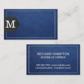 Carte De Visite Monogramme | Cuir bleu pointillé et Patch (Devant / Derrière)