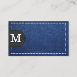 Carte De Visite Monogramme Cuir bleu pointillé et Patch
