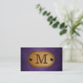 Carte De Visite Monogramme | Cuir Brown | Tissu pourpre (Debout devant)