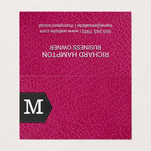 Carte De Visite Monogramme | Cuir rose et Patch (Extérieur déplié)
