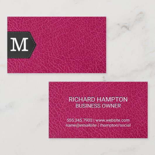 Carte De Visite Monogramme | Cuir rose et Patch (Devant / Derrière)