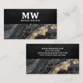 Carte De Visite Monogramme | Cuir | Texture de marbre (Devant / Derrière)