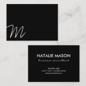 Carte De Visite Monogramme cursif | Asymétrique (noir) (Devant / Derrière)