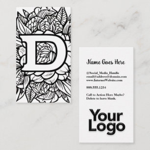 Carte De Visite Monogramme D Floral Black and White Company Logo