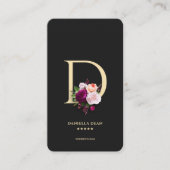 Carte De Visite Monogramme D Floral Black Gold (Devant)