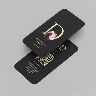 Carte De Visite Monogramme D Floral Black Gold