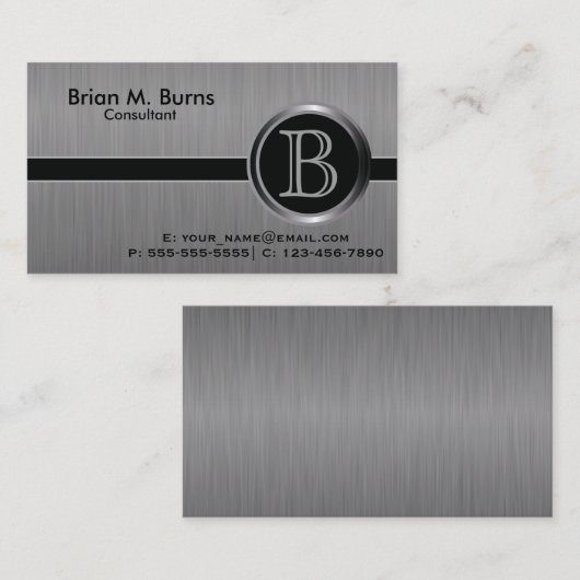 Carte De Visite Monogramme d'acier à brosse noire (Devant / Derrière)