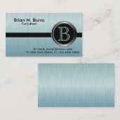 Carte De Visite Monogramme d'acier à brosse Turquoise Executive (Devant / Derrière)