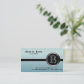 Carte De Visite Monogramme d'acier à brosse Turquoise Executive (Debout devant)